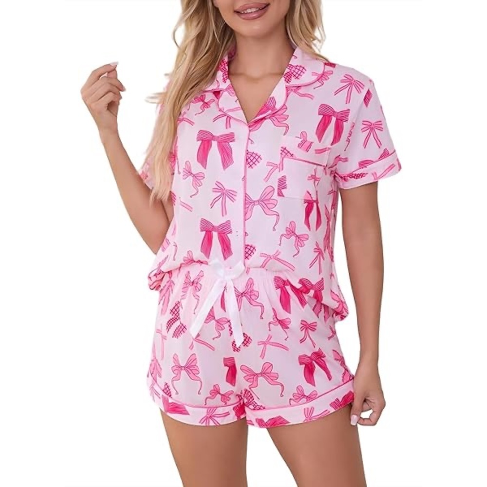 Women’s Two Piece Bow Pajama Set Size Large